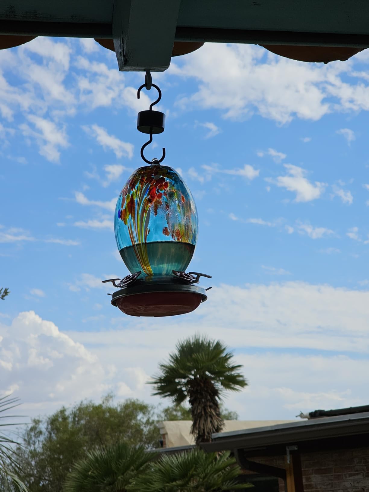 Muse Garden Glass Humming Bird Feeders for Outdoors - 27OZ Blown Glass Hummingbird Feeder - Unique Gift for Mom Women, Outdoors Hanging Garden Decor, Includes Ant Moat & Brush, Blue Fireworks - Customer Photo 1