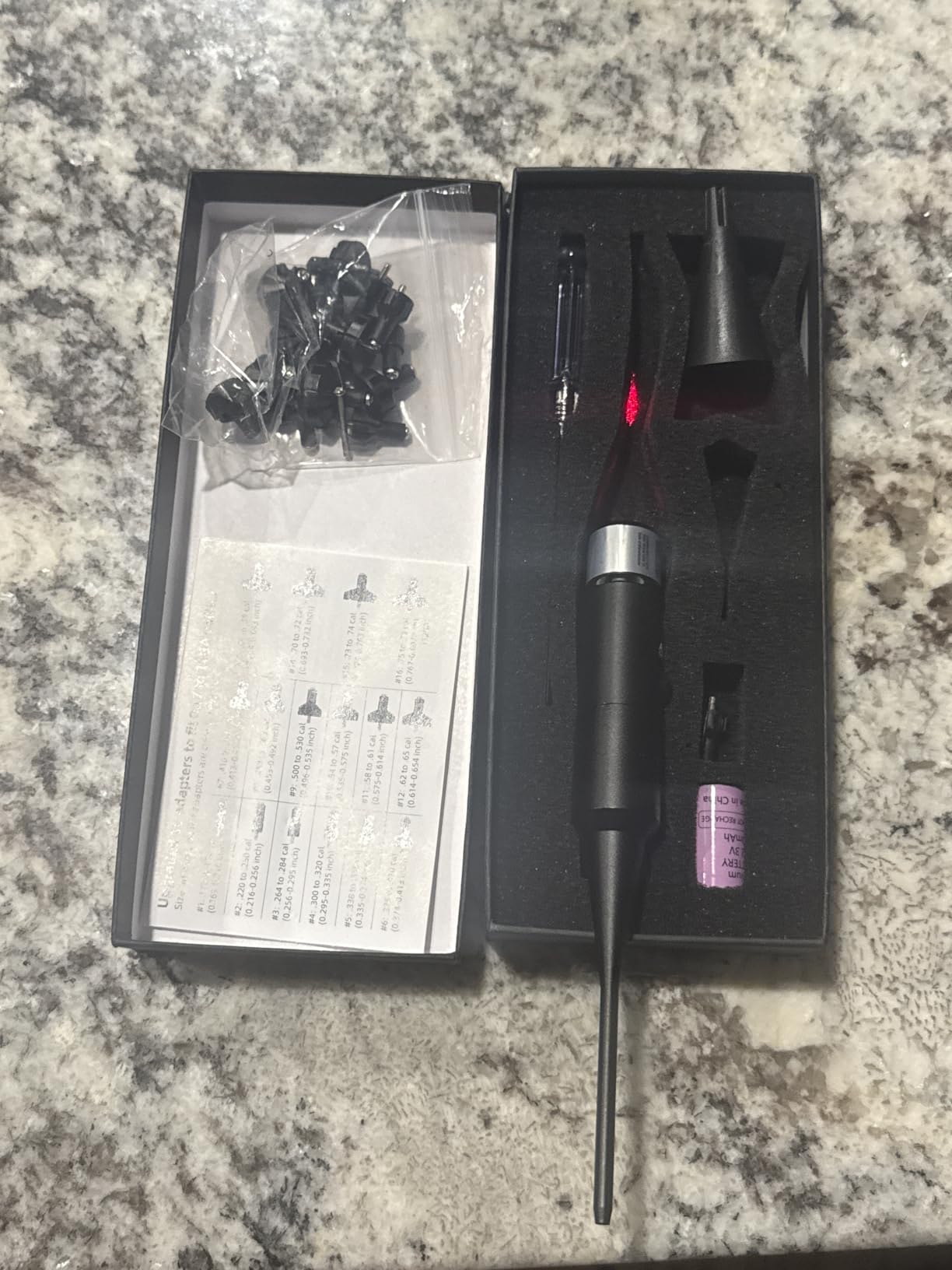 EZshoot Bore Sight Kit Bright Green or Red Dot BoreSighter with Big Button Switch for .17 to 12GA Caliber - Customer Photo 2