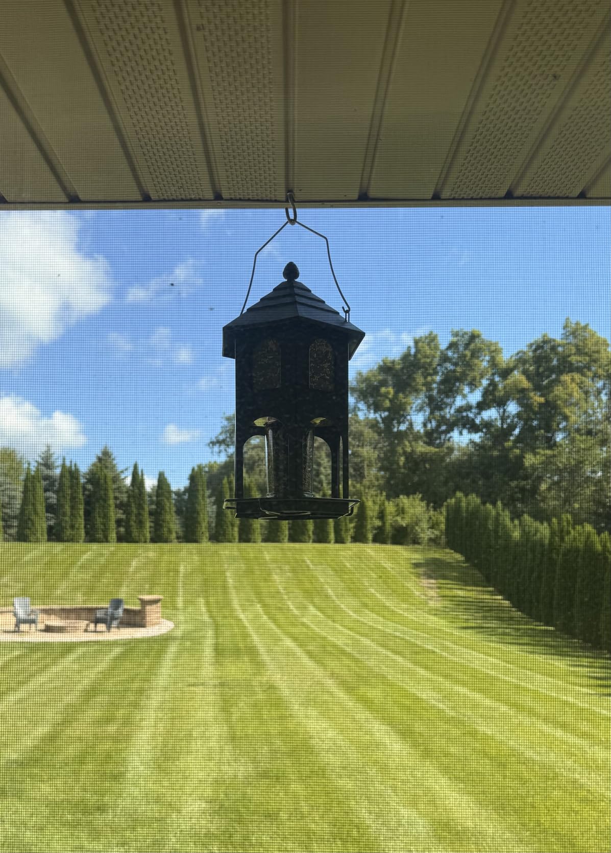 Kingsyard Metal Bird Feeder for Outdoor Hanging, Wild Bird Feeders with Circular Perch, Easy to Clean & Refill, 4 lbs Large Seed Capacity, Red - Customer Photo 2