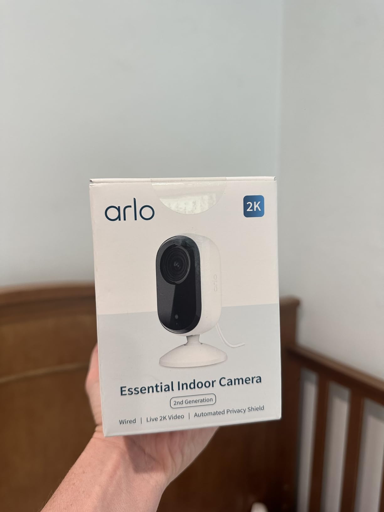 Arlo Essential Security Camera 2K | Indoor Only| 2nd Gen | Baby Monitor & Pet Camera | Wired Automated Privacy Shield, 2-Way Audio, Night Vision, Live Stream, Motion Alerts & Notifications White,1 Cam - Customer Photo 2