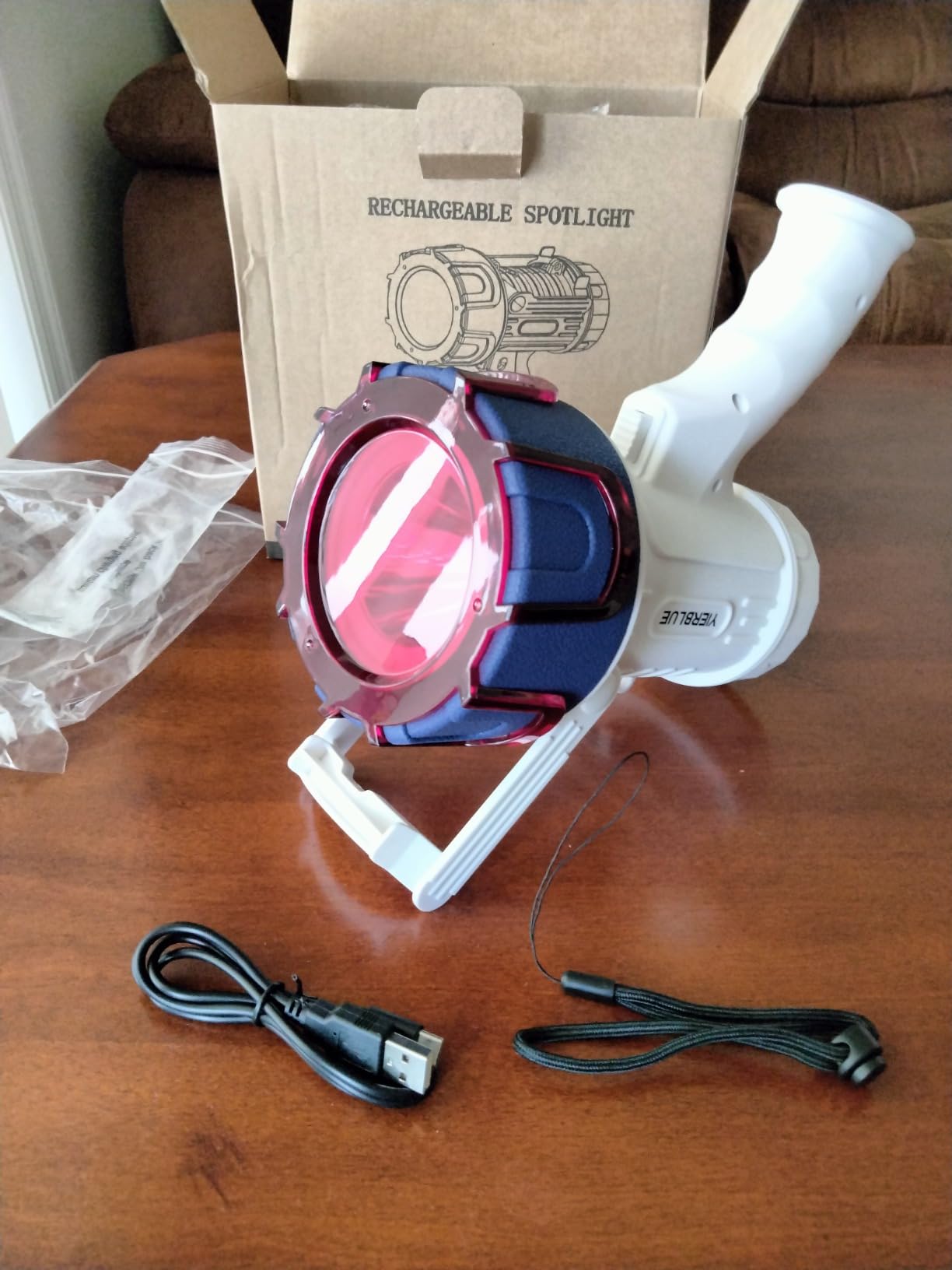 YIERBLUE Rechargeable Spotlight Flashlight with 99,000 High Lumen LED, IP67 Waterproof Long Running Spot Light searchlight, Impact Resistant Handheld Spotlight with Foldable Stand and Red Lens - Customer Photo 2