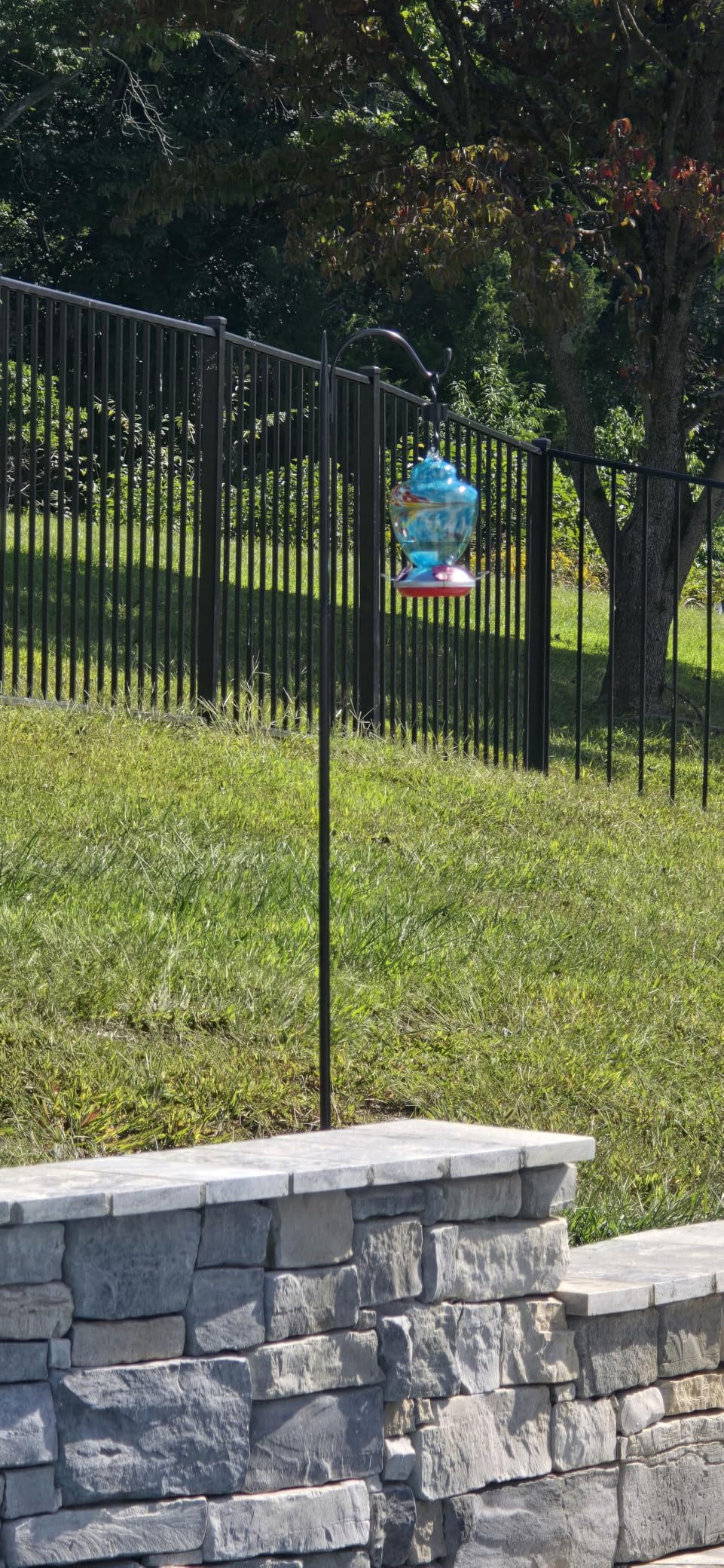 FEED GARDEN Adjustable Shepherd Hook Bird Feeder Pole with 7 Prongs Base, 108 Inch Tall 5/8 Inch Thick, Heavy Duty Outdoor Garden Poles for Hanging Bird Feeders, Plant Baskets, Black (1 Pack) - Customer Photo 1