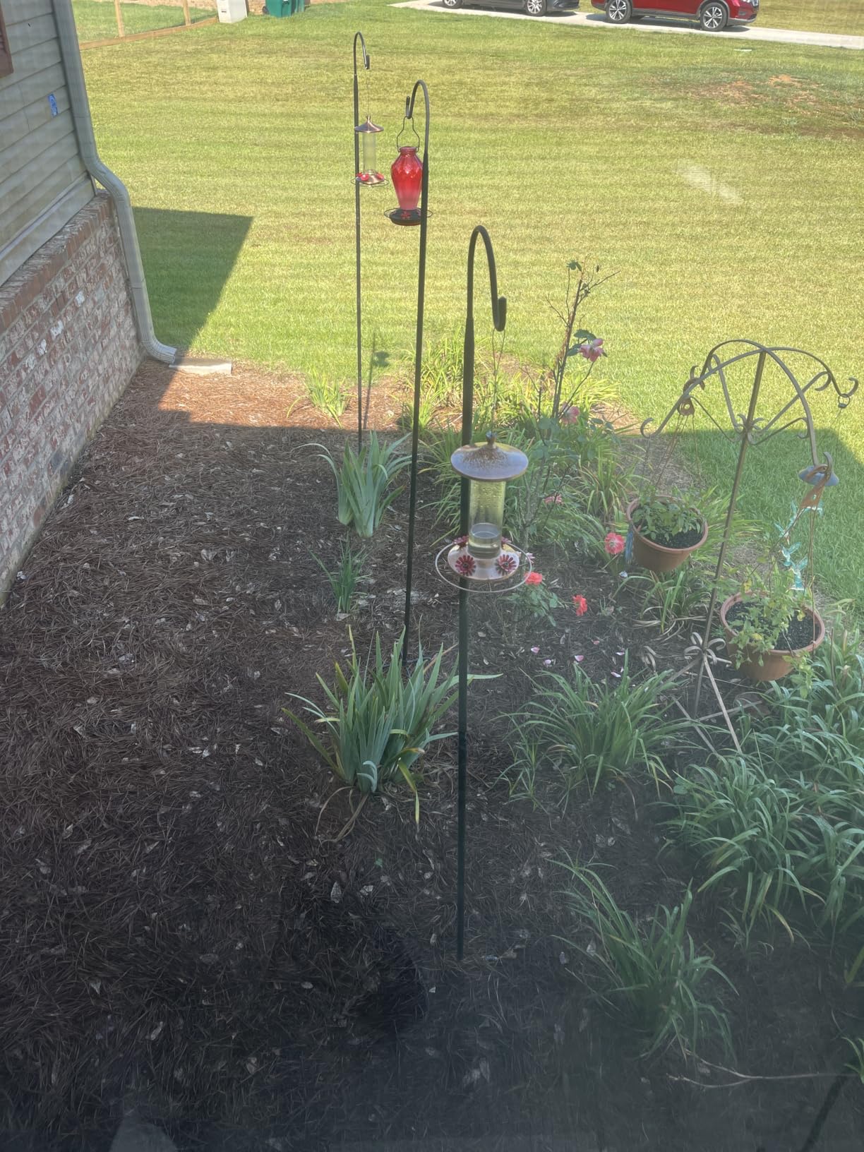 FEED GARDEN Adjustable Shepherd Hook Bird Feeder Pole with 7 Prongs Base, 108 Inch Tall 5/8 Inch Thick, Heavy Duty Outdoor Garden Poles for Hanging Bird Feeders, Plant Baskets, Black (1 Pack) - Customer Photo 3
