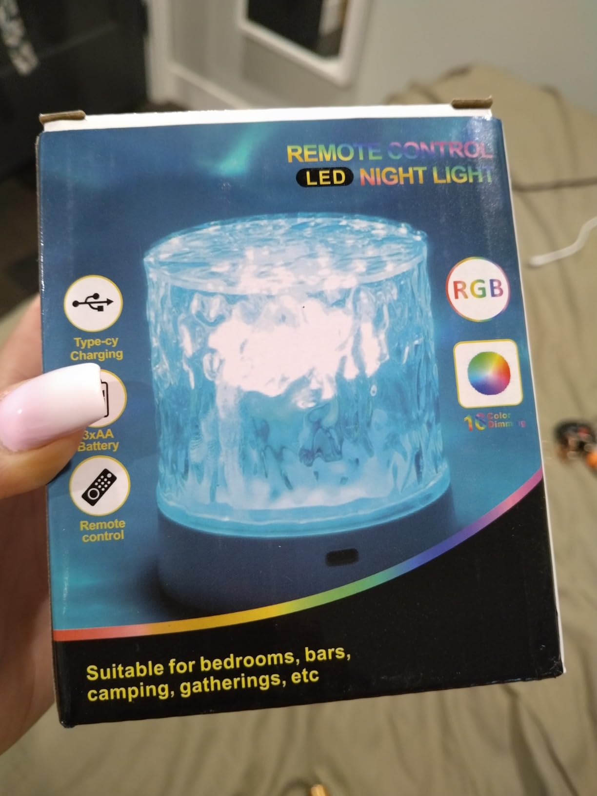 Ocean Wave Ceiling Projector,16 Colors Ocean Wave Light Projector, Water Ripple Ambient Night Light with Remote, Touch Control Aurora Projector Non-Wood for Bedroom,Room Decor,Kids Room (Cubic) - Customer Photo 2