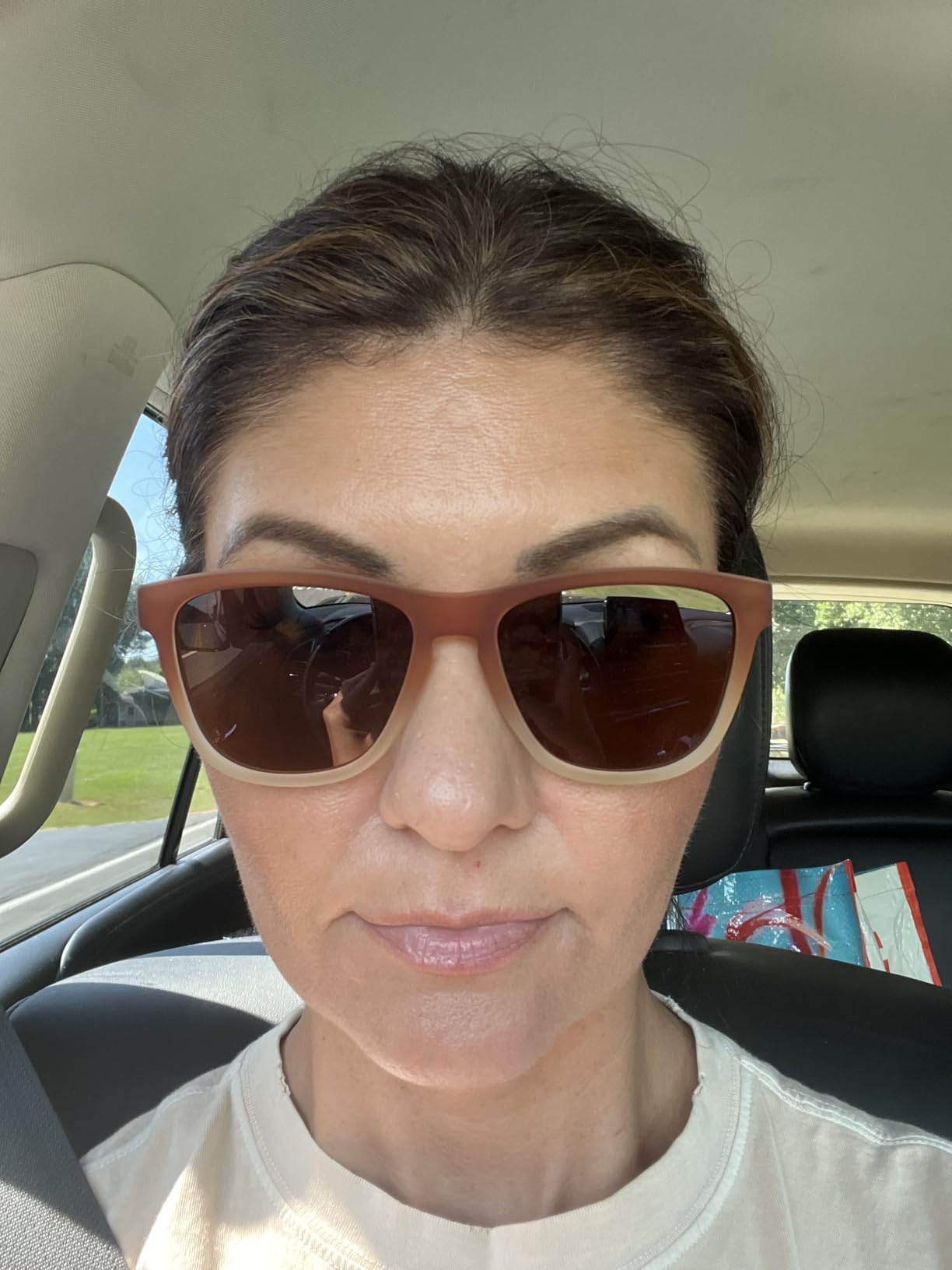 goodr Three Parts Tee Polarized Sunglasses for Men & Women Medium Sized (OG), Light Brown Translucent Frame with Copper Non-Reflective Glare Reducing Lenses, UV400 Protection, No Slip, No Bounce Customer Review goodr Three Parts Tee Polarized Sunglasses for Men & Women Medium Sized (OG), Light Brown Translucent Frame with Copper Non-Reflective Glare Reducing Lenses, UV400 Protection, No Slip, No Bounce - Customer Photo 1