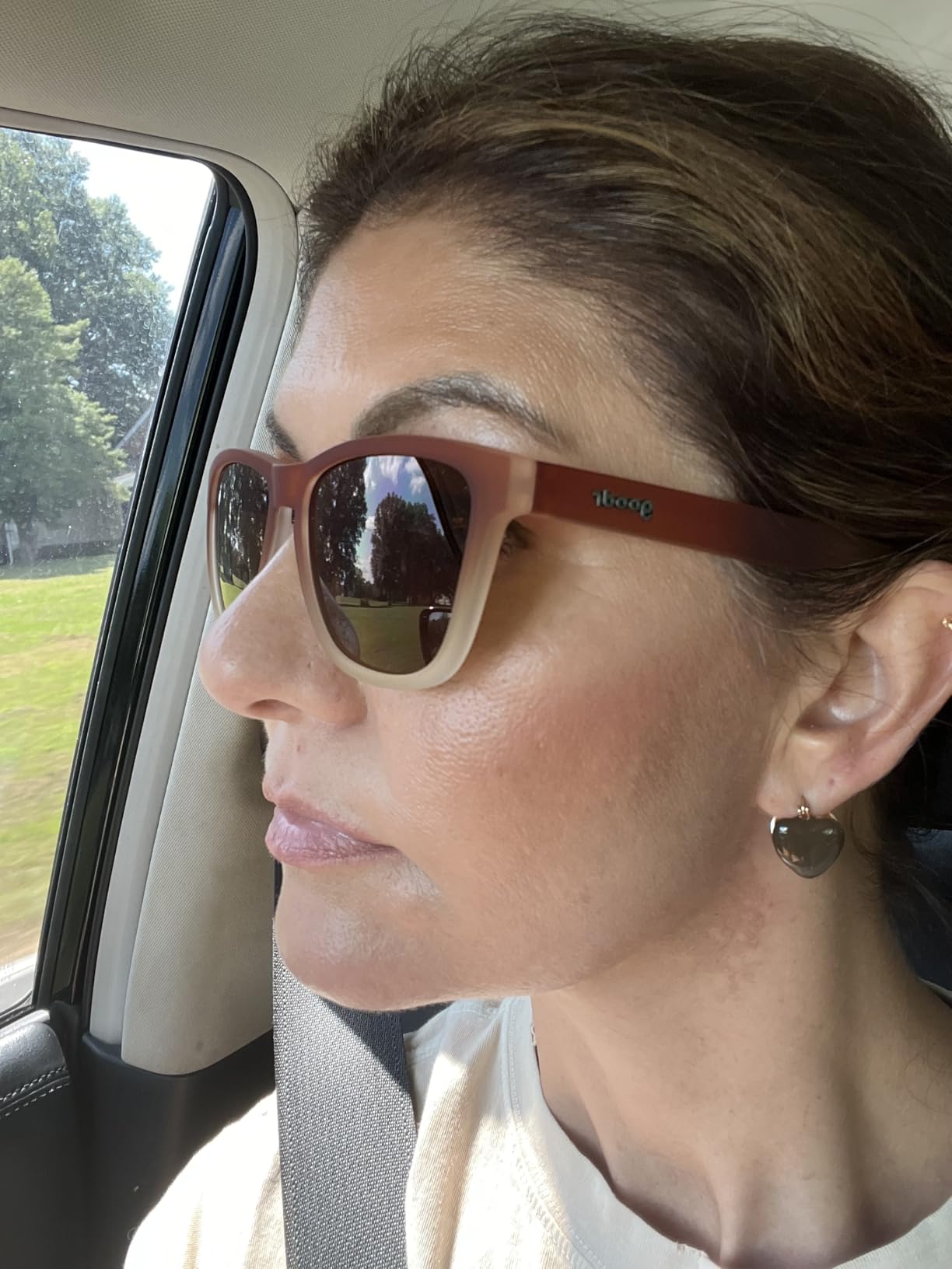 goodr Three Parts Tee Polarized Sunglasses for Men & Women Medium Sized (OG), Light Brown Translucent Frame with Copper Non-Reflective Glare Reducing Lenses, UV400 Protection, No Slip, No Bounce Customer Review goodr Three Parts Tee Polarized Sunglasses for Men & Women Medium Sized (OG), Light Brown Translucent Frame with Copper Non-Reflective Glare Reducing Lenses, UV400 Protection, No Slip, No Bounce - Customer Photo 2