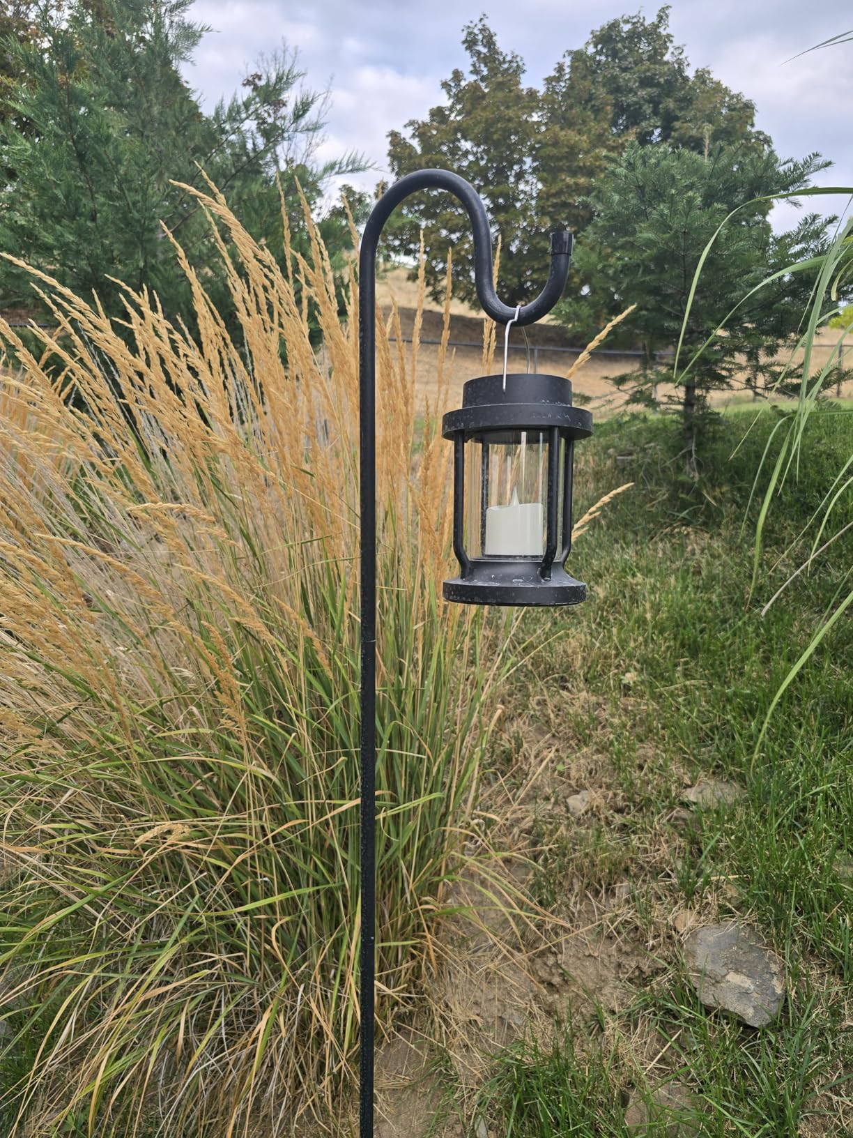 Solar Lantern Outdoor Indoor Use – Hanging Solar Lights with Realistic Flickering Flameless Candle, Weatherproof for Garden Decor, Patios, Trees, and Lawns (Black, 2 Pack) - Customer Photo 1