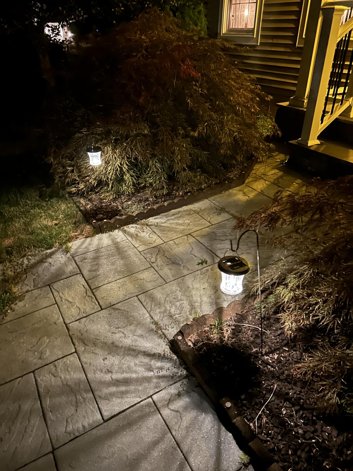 Glass Solar Lantern Outdoor, Waterproof Hanging Solar Lights for Outside with Modular Design, 3000K LED, Auto On/Off Table Lamp for Garden Patio Yard Fence Wall Decorative, Warm White(2 Pack) - Customer Photo 2