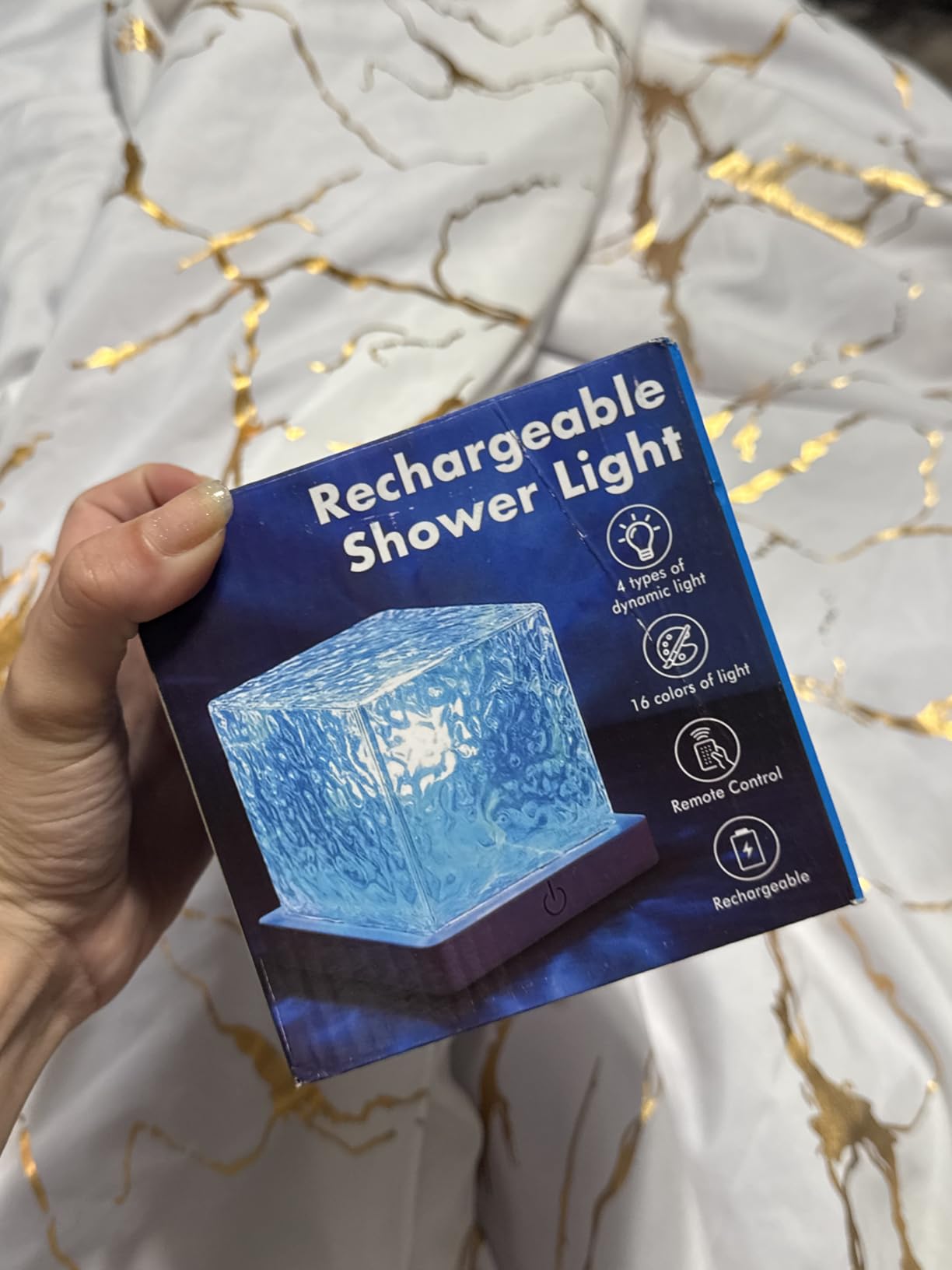 Rechargeable Shower Light No Wiring, 16 Color Changeable Ocean Wave Projector Light, Dimmable Waterproof Shower Lamp with Remote, Rotating Flame Water Ripple Lamp for Shower, Bathroom, Bedroom Decor - Customer Photo 1