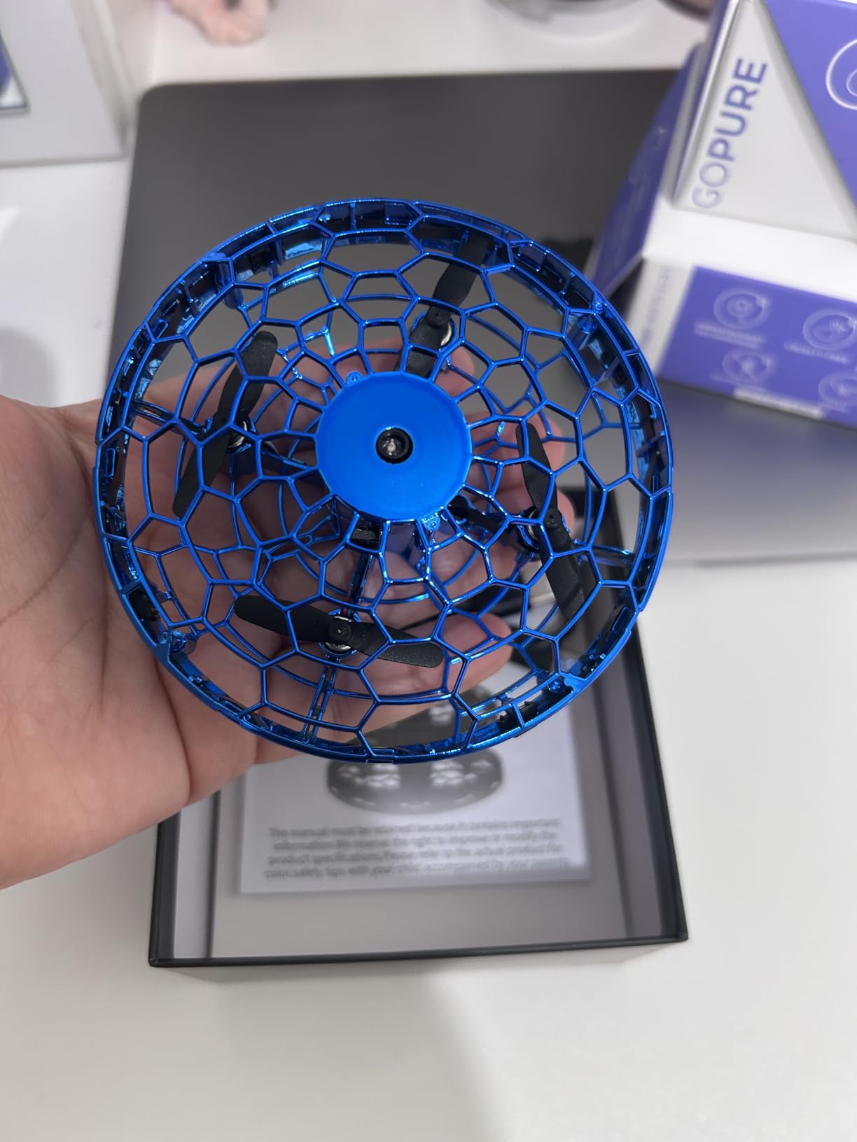 Hand Operated Flying Toy Drone for Kids, 360° Hands Free Motion Sensors Mini Drone with Cool LED Lights, Easy Indoor Small UFO Toy Flying Ball Drone for 6 7 8 9 10+ Year Old Boys and Girls (Blue) - Customer Photo 1