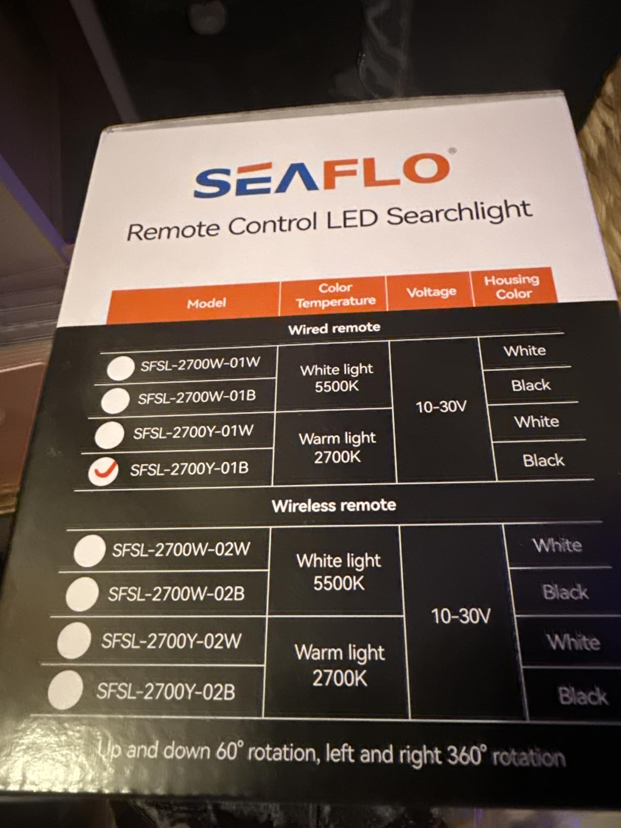 SEAFLO 360° Rotating Remote Control LED Searchlight, 10-30V, Auto-Reset, IP66 Waterproof, Marine Spotlight for Boats, Truck, Vehicles, CE & Rohs Certified (Wireless Remote/White/White Light 5500K) Customer Review SEAFLO 360° Rotating Remote Control LED Searchlight, 10-30V, Auto-Reset, IP66 Waterproof, Marine Spotlight for Boats, Truck, Vehicles, CE & Rohs Certified (Wireless Remote/White/White Light 5500K) - Customer Photo 1
