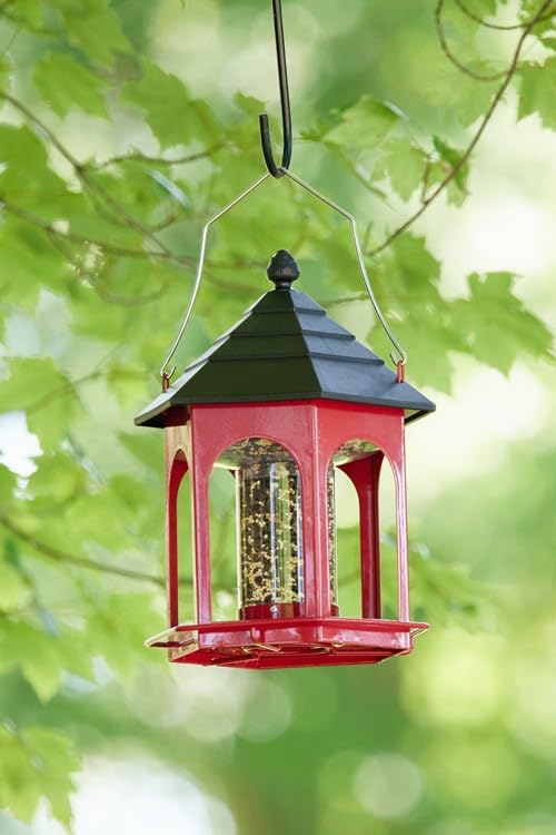 Kingsyard Metal Bird Feeder for Outdoors Hanging, 3 lbs Seed Feeder, Wild Bird Feeders for Garden Cardinal Finch Bluebird, Easy to Fill & Clean, Red - Customer Photo 1