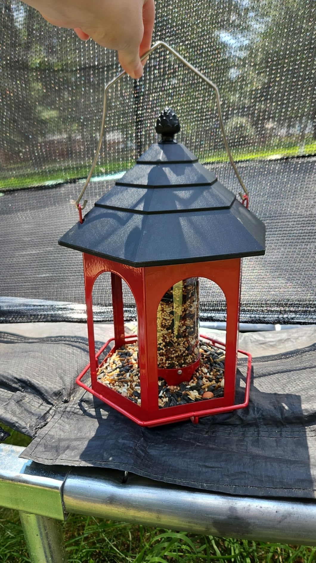 Kingsyard Metal Bird Feeder for Outdoors Hanging, 3 lbs Seed Feeder, Wild Bird Feeders for Garden Cardinal Finch Bluebird, Easy to Fill & Clean, Red - Customer Photo 2