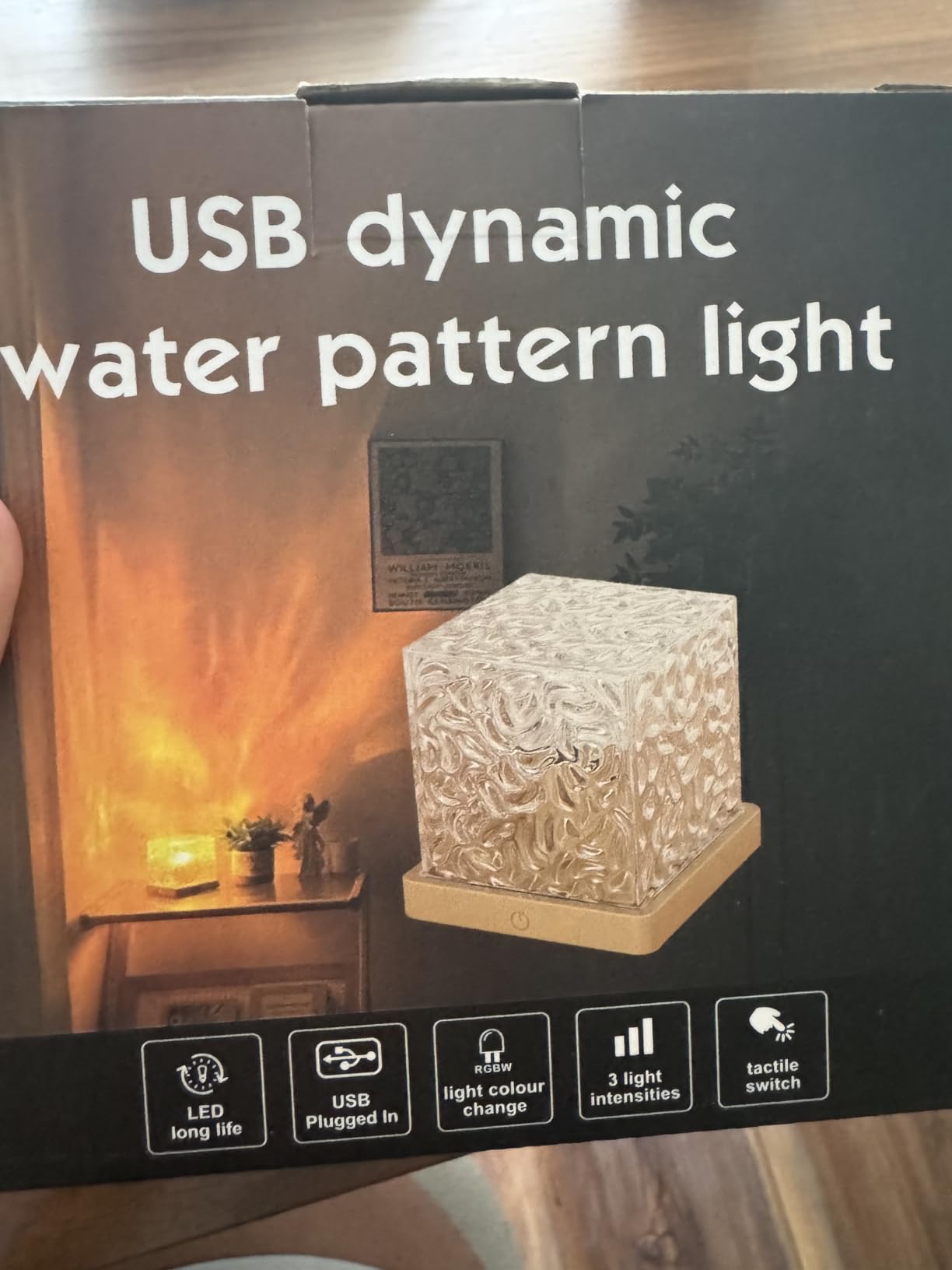 VoMii Ocean Wave Projector Light,16 Colors Luminorthe Cube Lamp with Dynamic Wave Effect,Northern Lights Projector Ambient Lighting with Remote for Bed Room Classroom Decor - Customer Photo 2