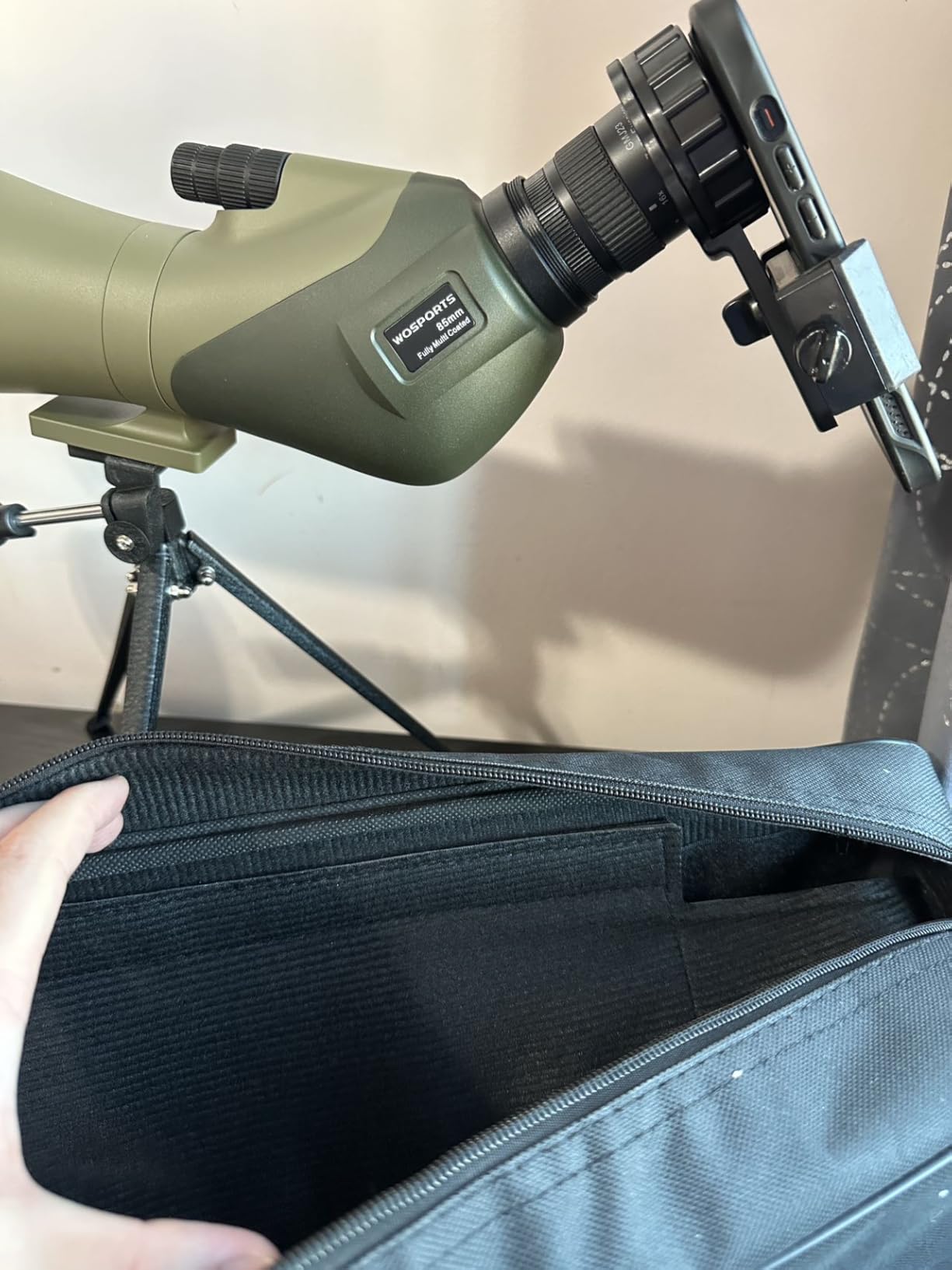 WOSPORTS 25-75x85 Spotting Scopes with Tripod, Carrying Bag, Phone Adapter, HD BAK4 Porro Prism, Waterproof Spotter Scope for Hunting, Target Shooting, Bird Watching, Wildlife Viewing, Dark Green - Customer Photo 2