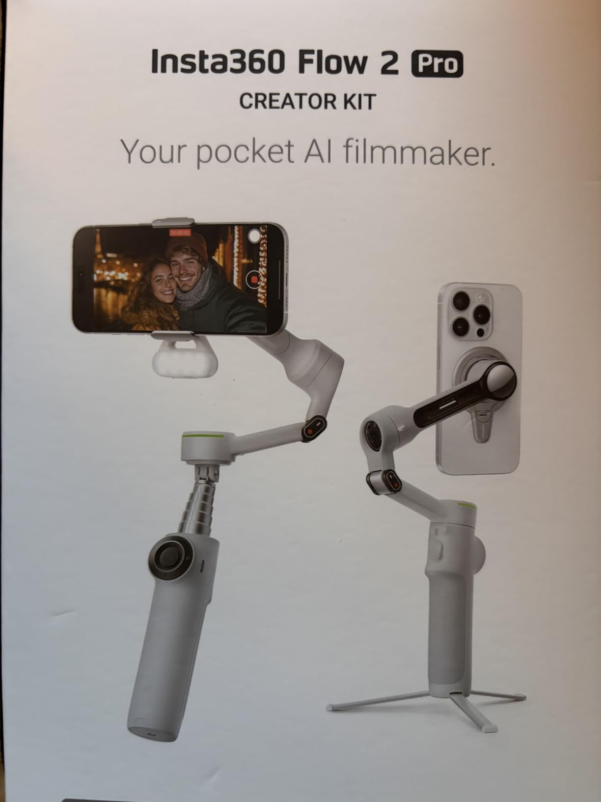 Insta360 Flow 2 Pro Creator Bundle - Foldable AI Phone Gimbal, Apple DockKit, 360 Pan Tracking, Built-in Tripod/Selfie Stick, Portable Vlog/Travel Stabilizer customer photo 1