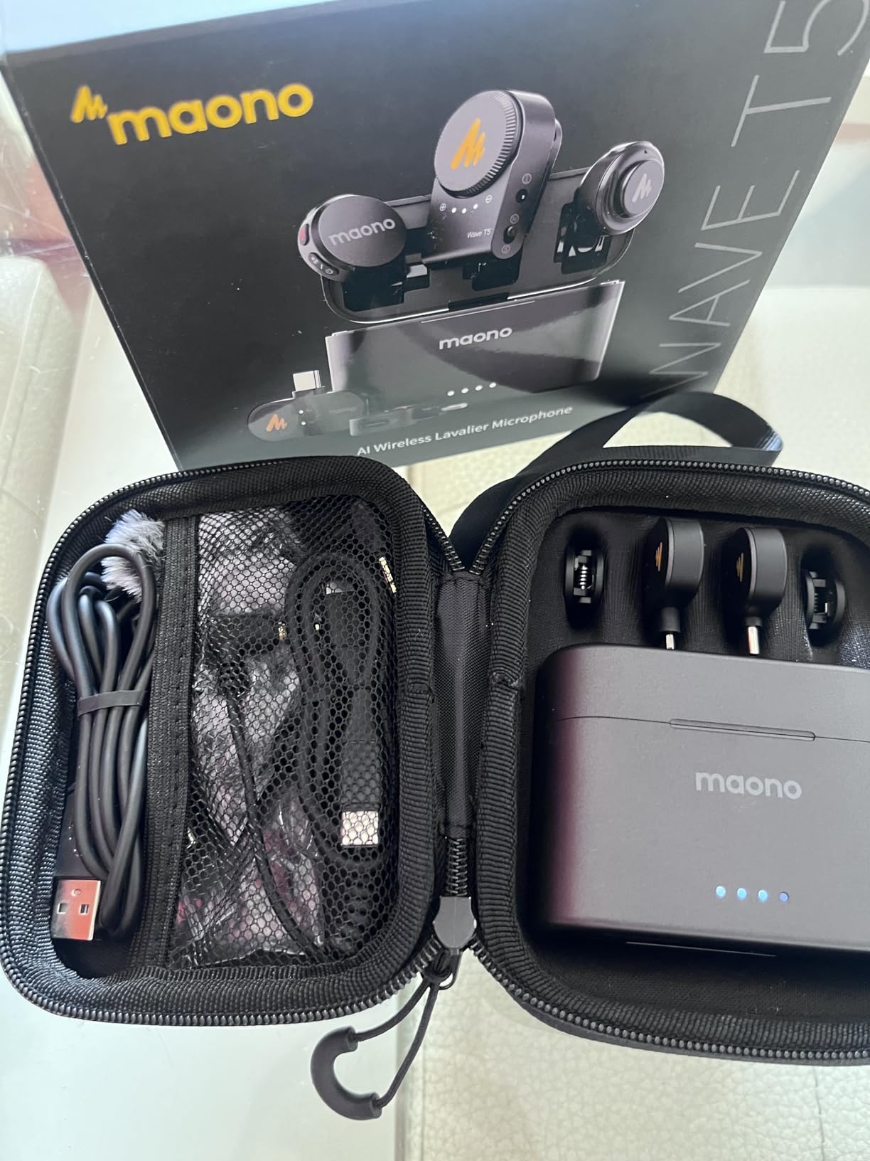 MAONO Wave T5 Wireless Lavalier Microphone for iPhone/Android/Camera/PC | Magnetic Clip on Mini Mic with AI Noise Cancelling, 4 EQ Preset, 1000FT, 40H for Podcast Stream Vlog Youtube Tiktok Video Record customer photo 2